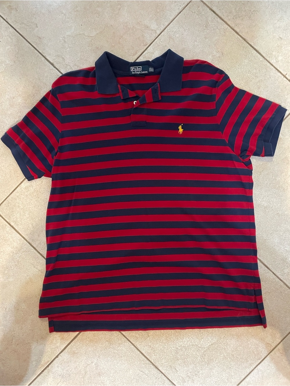Polo by Ralph Lauren Red and Navy Striped Mens Polo